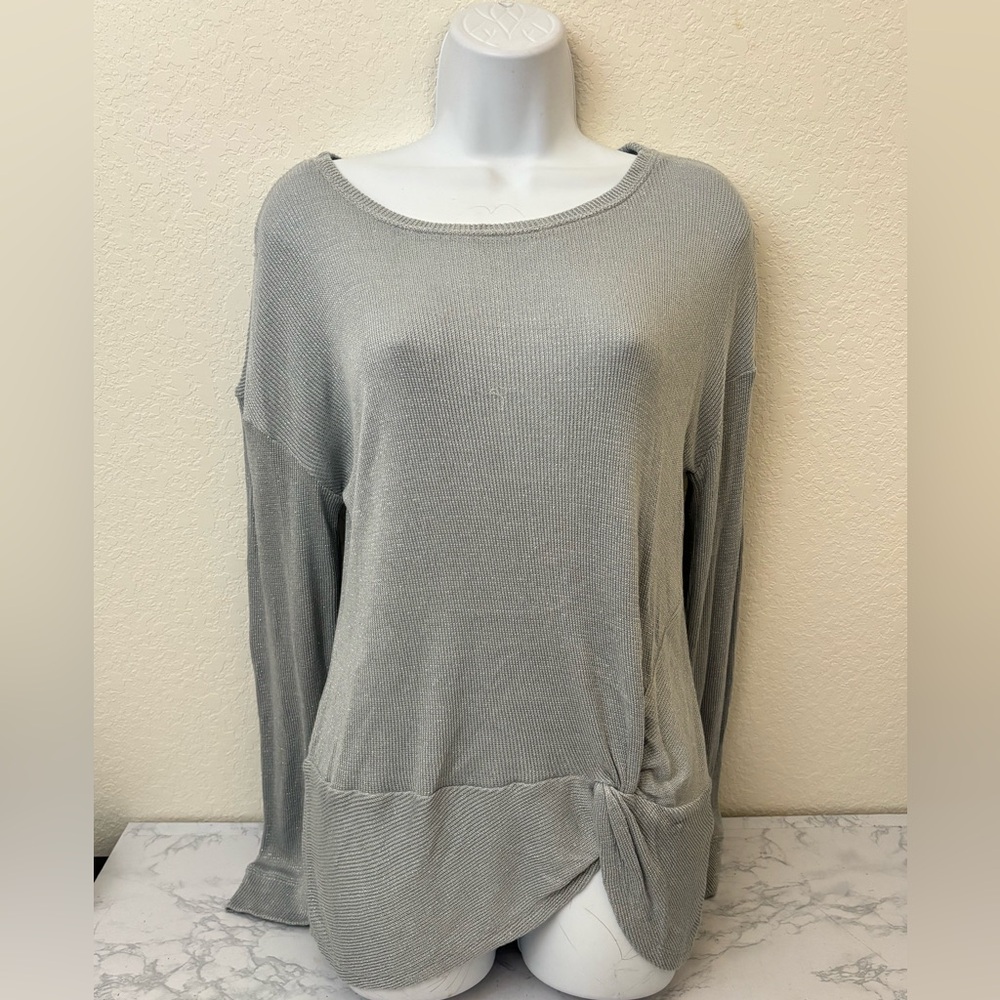 I.N.C. International Concepts Women's Gray Top Sz M Knit Waist Tie Shimmer